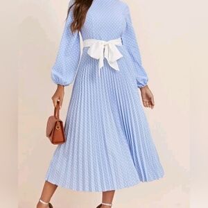 Beautiful and Elegant Blue Sky Dots Midi Dress